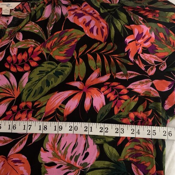 Terra & Sky Top Women's Size 1x Floral Colorful Peasant Ruffle Tie Front - Picture 5 of 6